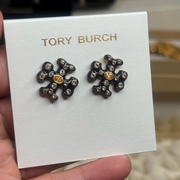 Tory Burch Black and Gold Floral Earrings - Picture 2 of 5